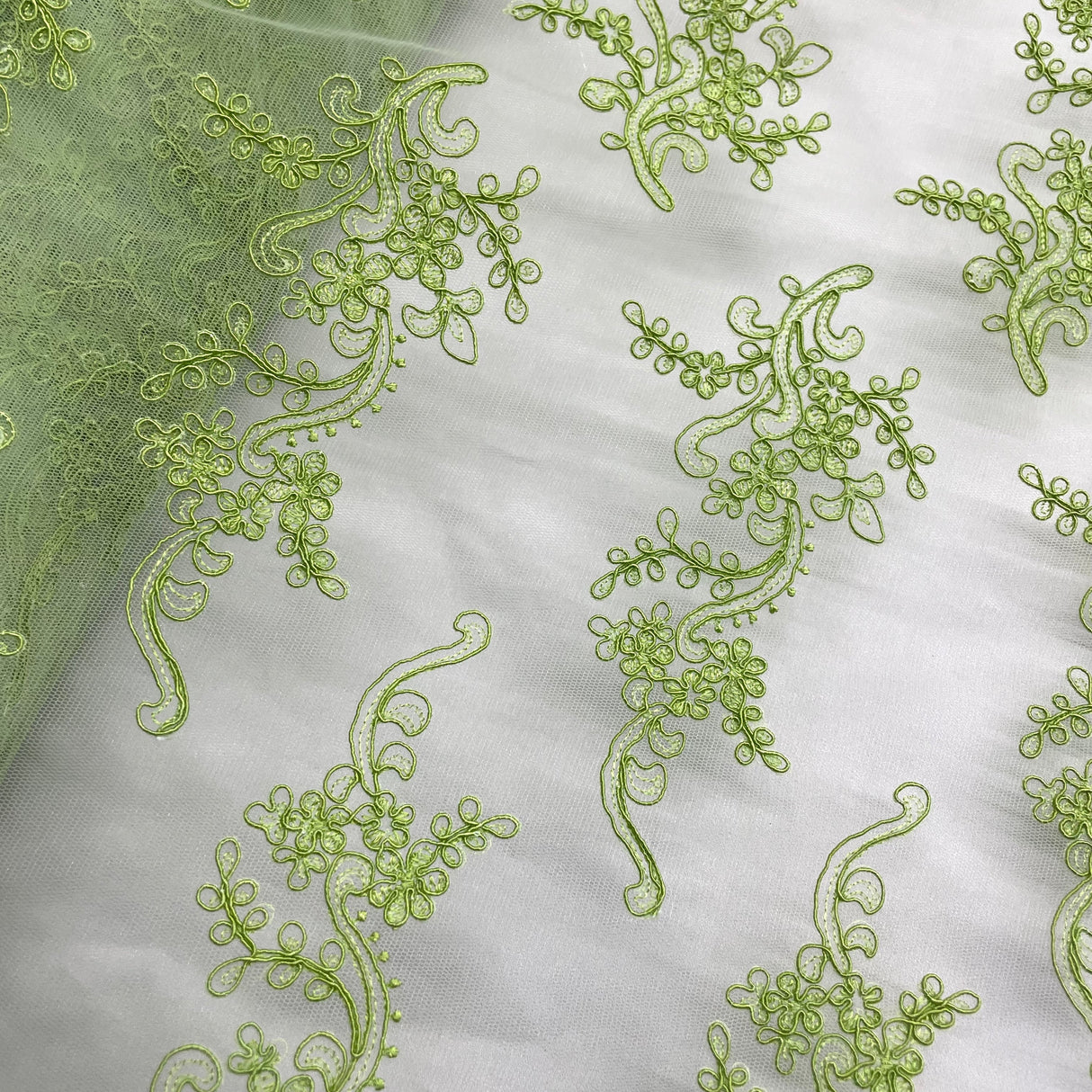 Corded Bridal Lace Fabric - Embroidered Polyester Net Mesh, Approximately 54" Width (1 Yard)
