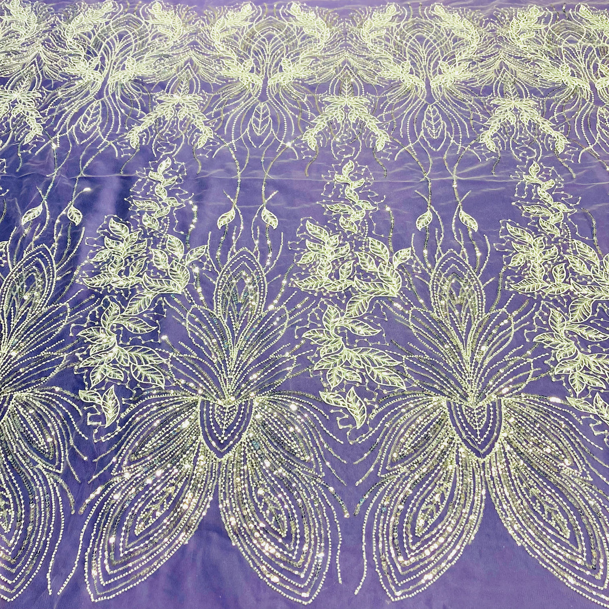 Beaded Lace Fabric on Polyester Net Mesh