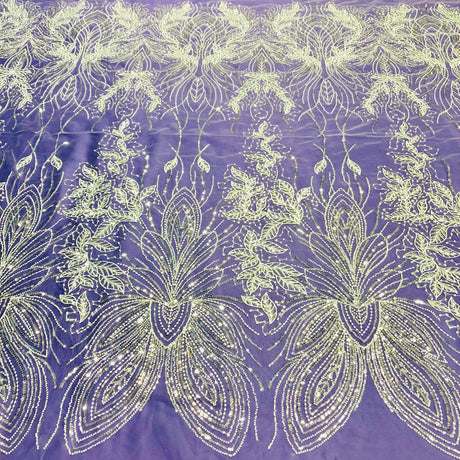 Beaded Lace Fabric on Polyester Net Mesh