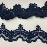 1 Yard Luxurious Beaded & Corded Lace Trimming Embroidered on 100% Polyester Organza for Special Occasion Dresses 3 Inch Width