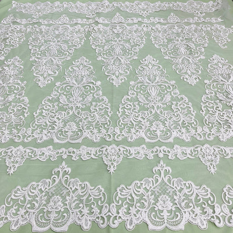 1 Yard Corded Bridal Lace Fabric Embroidered on 100 Percent Polyester Net Mesh 53 Inch Width