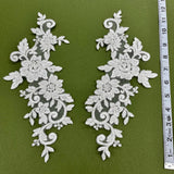 1 Pair Beaded & Corded Floral Lace Applique 100% Polyester Net Mesh 12.5" x 5"