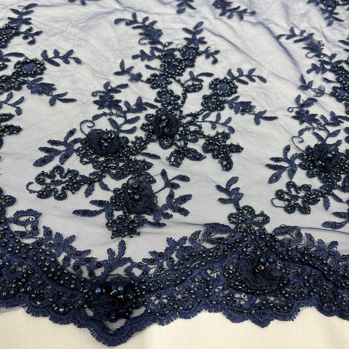 Beaded 3D Floral Lace Trimming 21" Wide