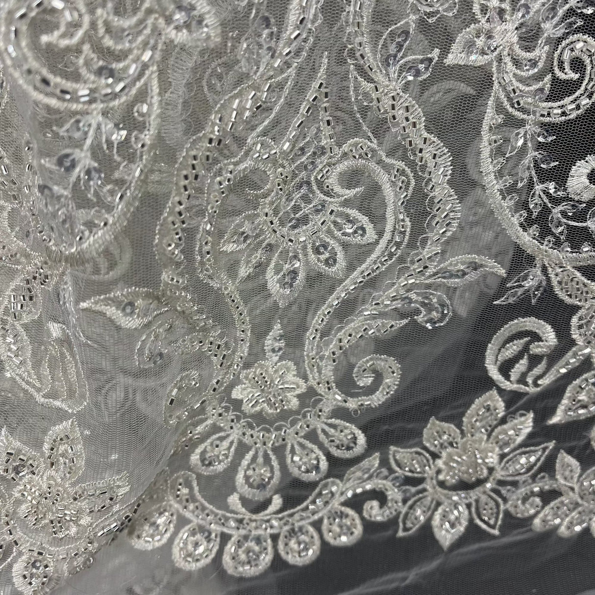 Beaded Sequined Lace Fabric