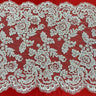 Double Sided Beaded & Corded Lace Trim Polyester Fabric - Embroidered Couture Lace, 14.5" Width (1 Yard)