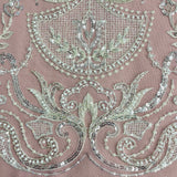 1 Yard Premium Beaded Lace Fabric Embroidered on Polyester Net Mesh White Ivory and Blush