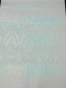 Tribal Sequin Fabric - Aqua Blue Iridescent On Black Mesh, 54" Width (1 Yard)