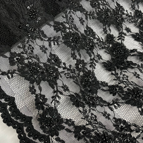 Beaded Corded Floral Lace Fabric