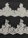 Beaded Corded Floral Lace Trimming Polyester Fabric - Embroidered Net Mesh, 6" Width (1 Yard)