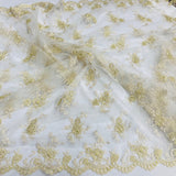 1 Yard Corded Bridal Lace Fabric Embroidered on 100 Percent Polyester Net Mesh White 56 inch Width