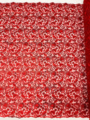 Angela Metallic Corded Lace Fabric - Embroidered Sequins Mesh Lace, Double Scallop Edge, 50-54" Width (1 Yard)
