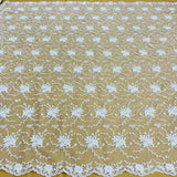 1 Yard Elegant Beaded and Corded Bridal Lace Fabric Embroidered on 100% Polyester Net Mesh White