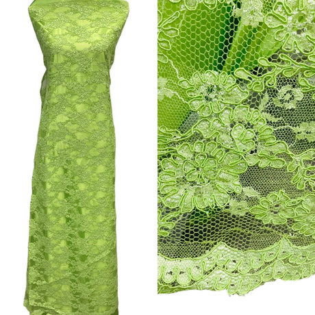 Corded Bridal Lace Fabric - Floral Embroidered Net Mesh, 54" Width (1 Yard)