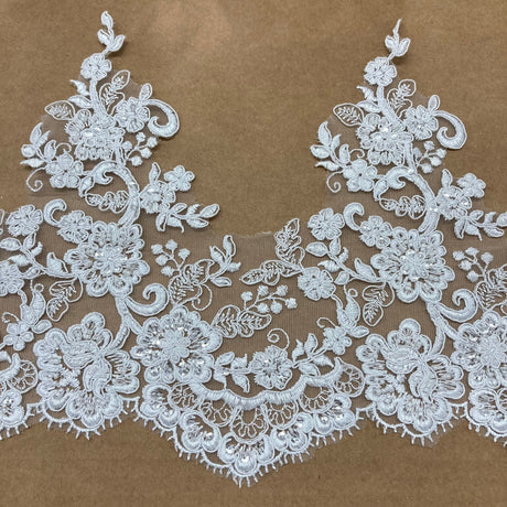 Beaded Corded Lace Trim 11" Polyester Net Mesh