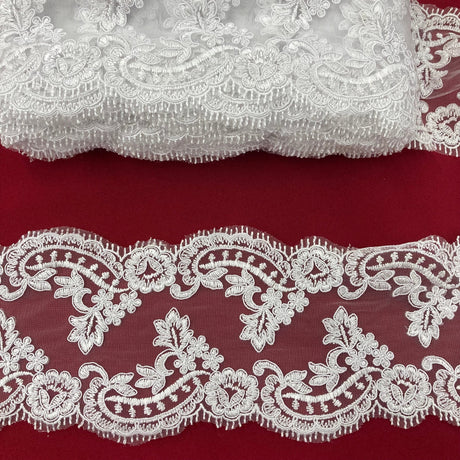 Embroidered Corded Lace Trim White