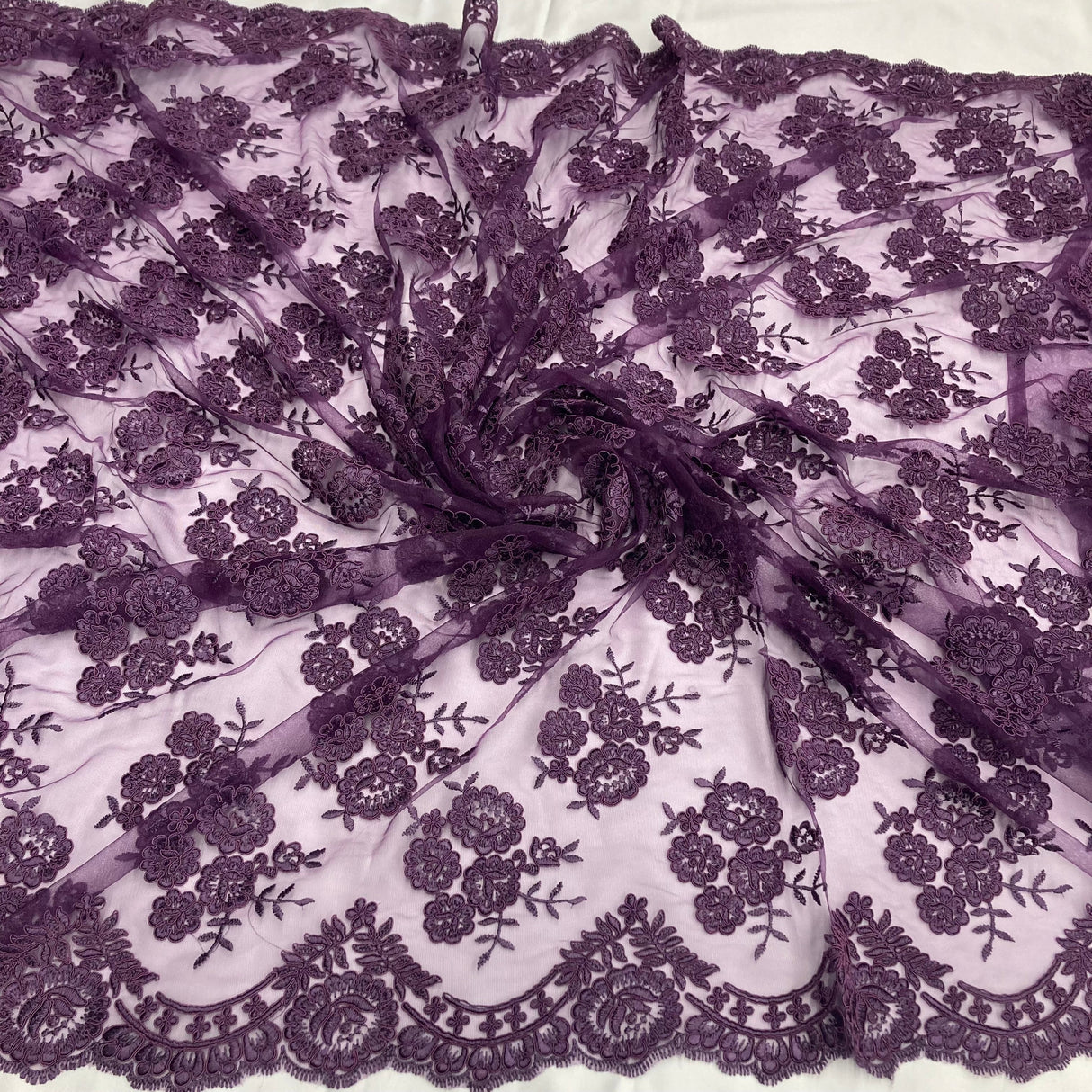 Corded Bridal Lace Fabric 50" Embroidered Polyester Net Mesh