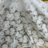 1 Yard Elegant Beaded and Corded Lace Fabric Embroidered on 100% Polyester Net Mesh White