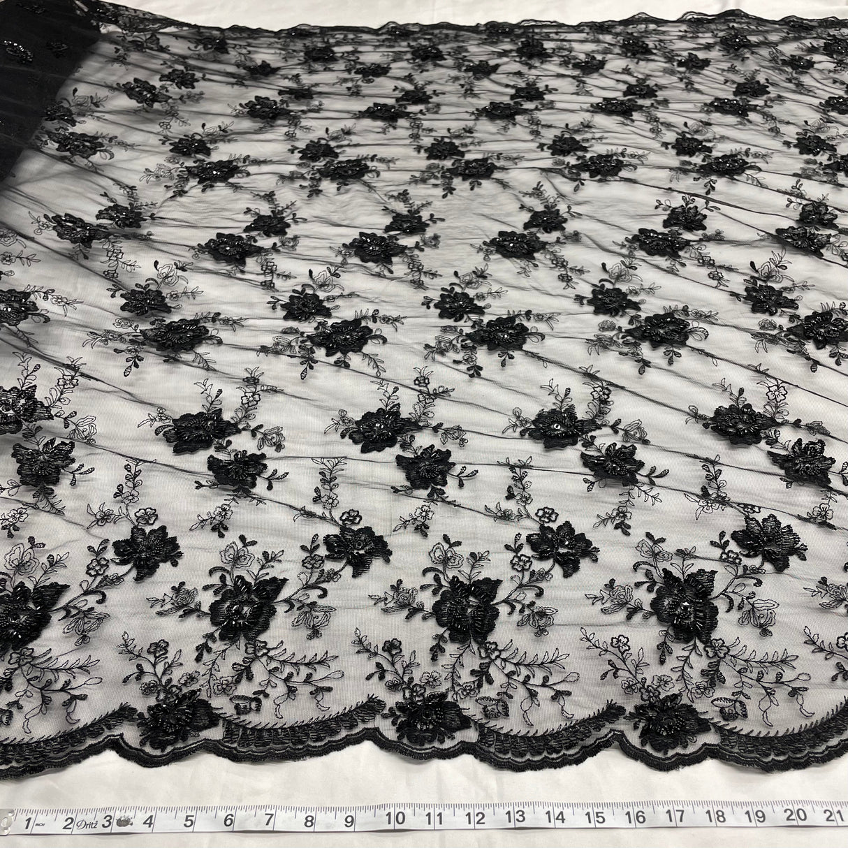 Beaded Embroidered Lace Fabric Black