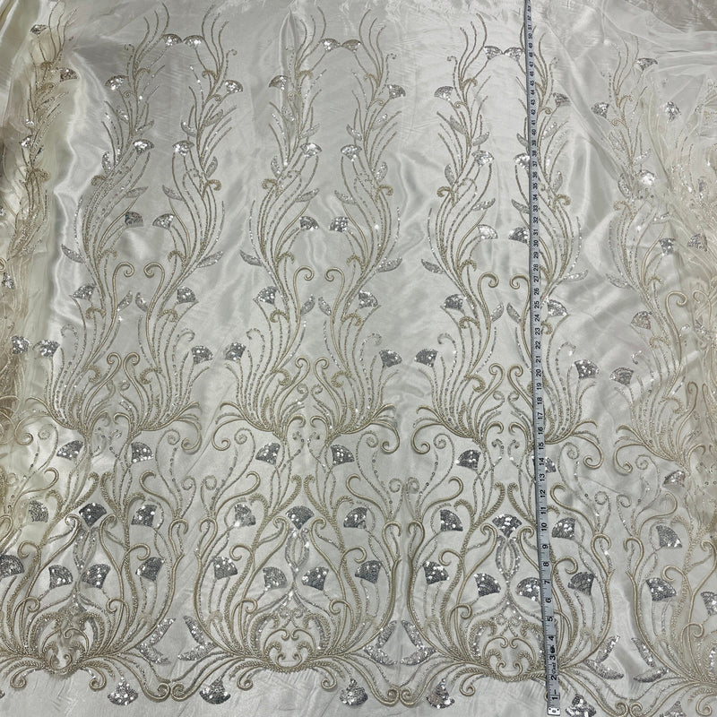 Beaded Lace Fabric Silver Mesh