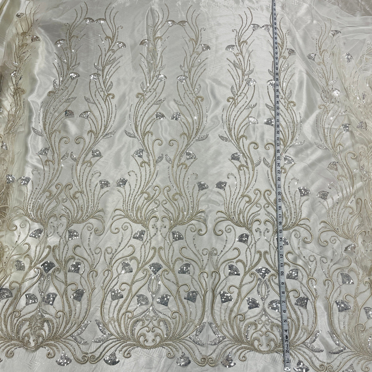 Beaded Lace Fabric Silver Mesh