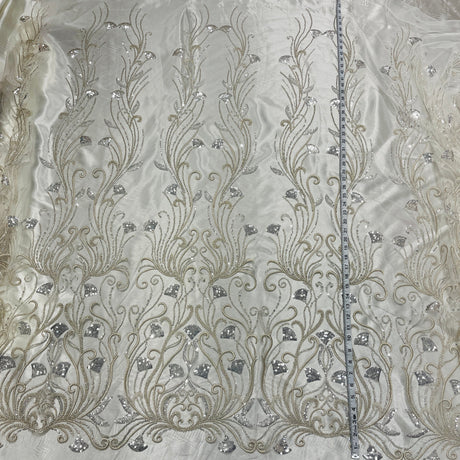 Beaded Lace Fabric Silver Mesh