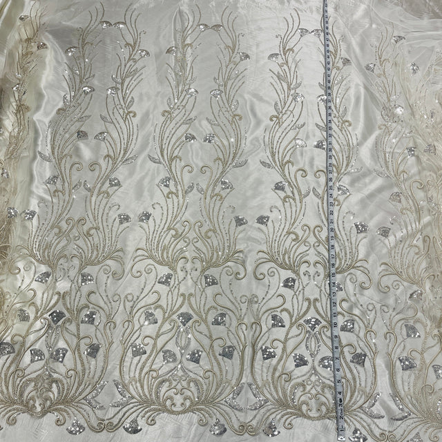 Beaded Lace Fabric Silver Mesh