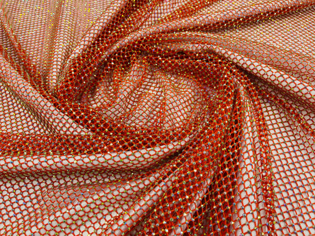 AB Rhinestones On A Fish Net Polyester Fabric - Iridescent Rhinestone Mesh, 1 Yard
