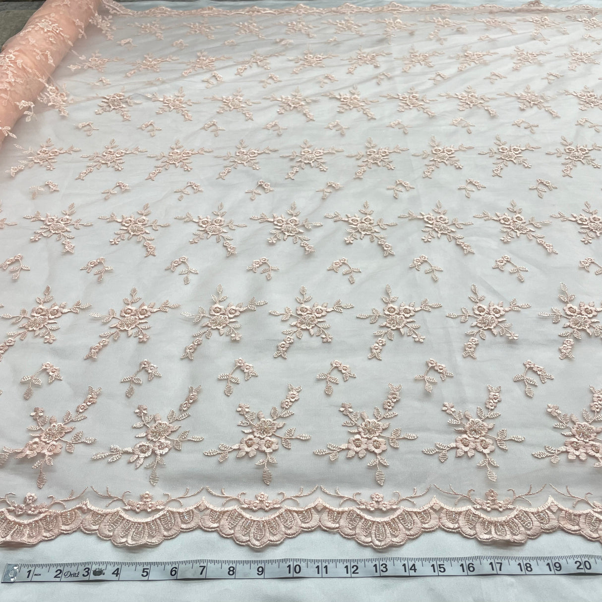 Beaded Lace Fabric on Polyester Net Mesh