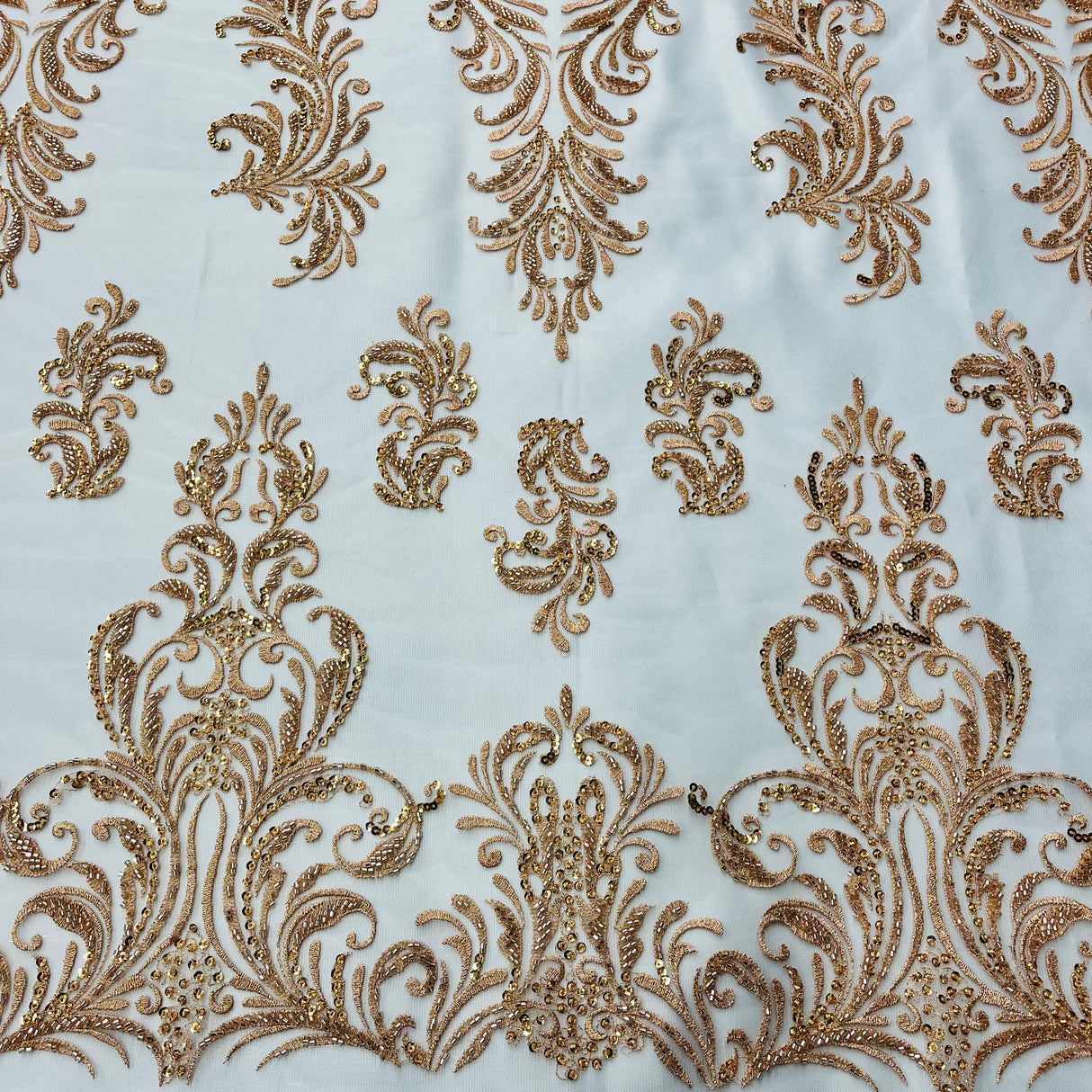 Beaded Lace Fabric on Polyester Net Mesh