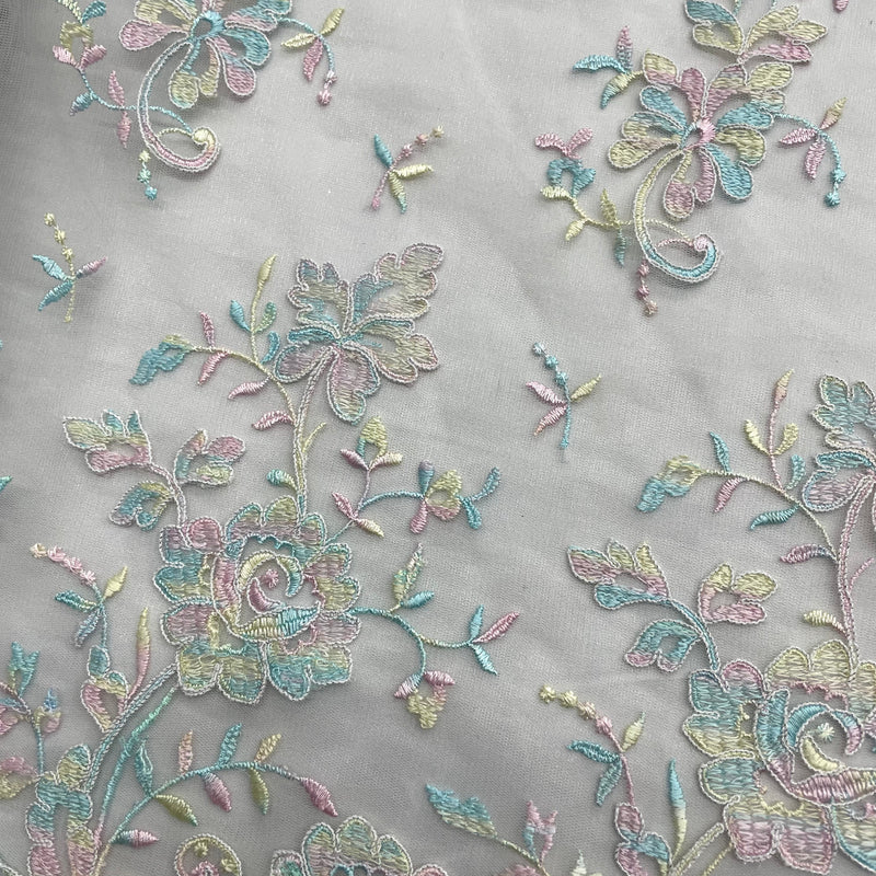 Corded Bridal Lace Fabric - Embroidered 100% Polyester Net Mesh, 54" Width (1 Yard)