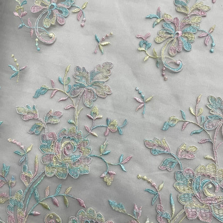 Corded Bridal Lace Fabric - Embroidered 100% Polyester Net Mesh, 54" Width (1 Yard)