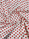 Polka Dot Satin 100 Percent Polyester Charmeuse Fabric - White Polka Dot On Red, 58" Width (1 Yard)