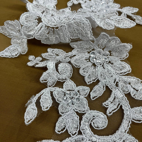 Beaded Corded Floral Lace Applique