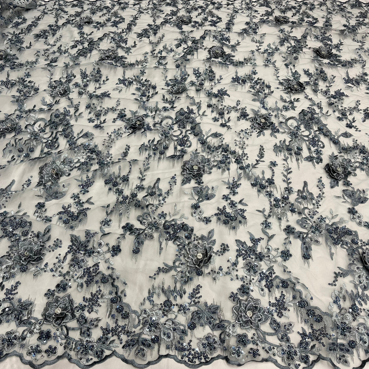 3D Floral Beaded Lace Mesh