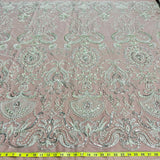 1 Yard Beaded Lace Fabric Embroidered on 100% Polyester Net Mesh Ivory