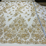 Beaded Lace Fabric on Polyester Net Mesh