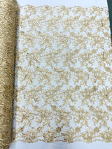 Estrella Corded Flowers Embroider With Sequins Mesh Lace Fabric - Floral Embroidered, Double Scallop, 50-54" Width, 36" Length (1 Yard)