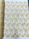 Estrella Corded Flowers Embroider With Sequins Mesh Lace Fabric - Floral Embroidered, Double Scallop, 50-54" Width, 36" Length (1 Yard)