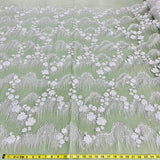 1 Yard Off White Beaded 3D Floral Lace Fabric Embroidered on Polyester Net Mesh 52 Inch Width