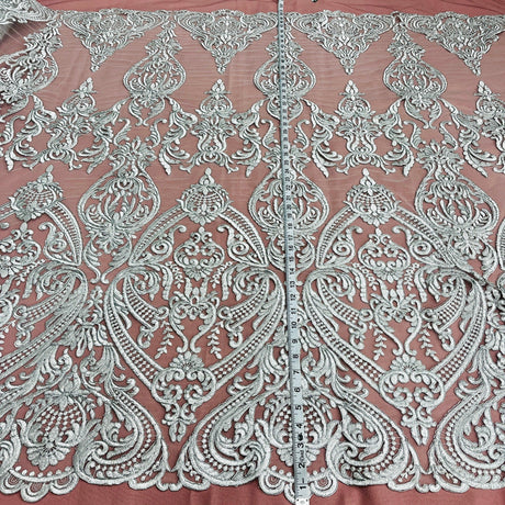Bridal Lace Fabric Corded Embroidered 54" White Ivory Gold Silver