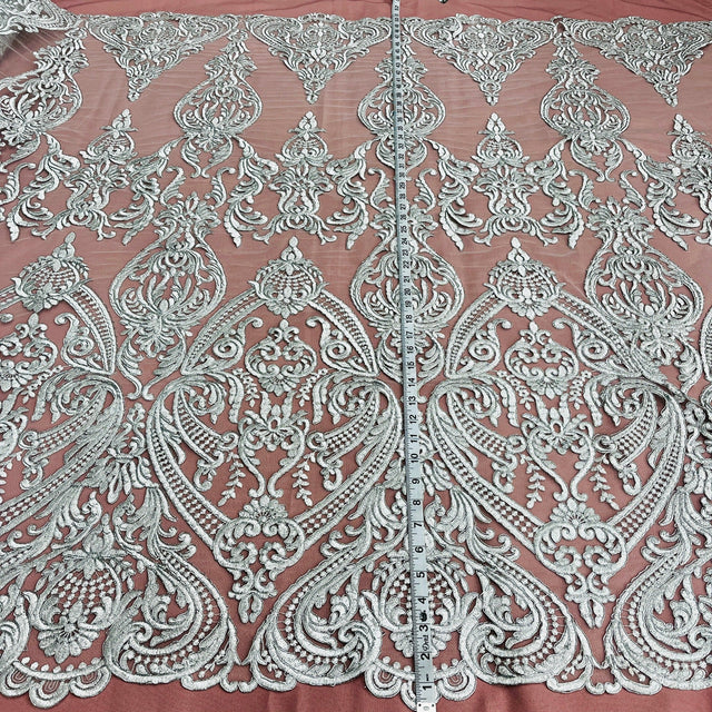 Bridal Lace Fabric Corded Embroidered 54" White Ivory Gold Silver