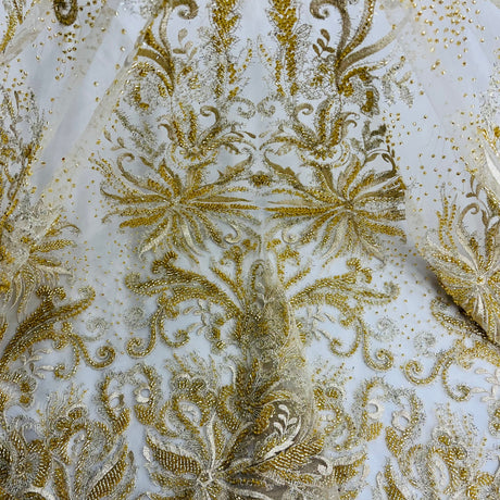 Beaded Embroidered Lace Fabric