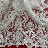 Corded Bridal Lace Polyester Fabric - Embroidered Floral Design, 52" Width (1 Yard)