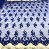 1 Yard - Beaded & Corded Lace Fabric Embroidered on 100% Polyester Net Mesh - Ivory - 53"