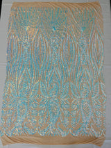 Paisley Sequin Design 4 Way Stretch Mesh Fabric - Nude Paisley Embroidered Iridescent Sequins, 48-50" Width, 36" Length (1 Yard)