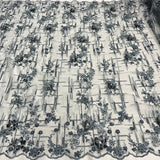 1 Yard Beaded Rhinestone 3D Floral Lace Fabric Embroidered 100 Percent Polyester Net Mesh 50 inch Width