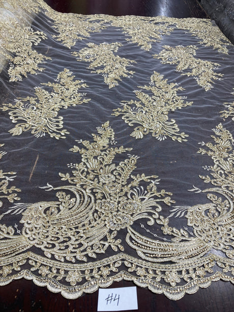 Beaded Corded Bridal Lace Fabric