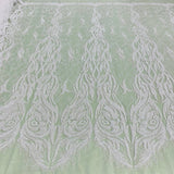 1 Yard Beaded and Corded Bridal Lace Fabric Embroidered on Polyester Net Mesh