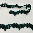 Beaded & Corded Lace Trimming Embroidered On 100% Polyester Net Fabric - 1.5" Width, Multiple Colors (1 Yard)