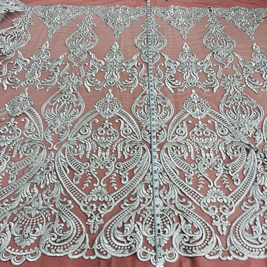 1 Yard Corded Bridal Lace Fabric Embroidered on 100% Polyester Net Mesh – Lace USA1 Yard